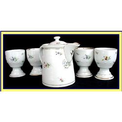 19C ENGLISH CERAMIC HOT CHOCOLATE POT & CUPS #2224015