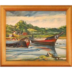 Boats on Shore landscape watercolor MacIsaac #2240336