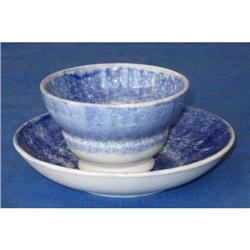 Spatterware BLUE Handeless CUP Saucer ANTIQUE #2240368