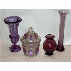 Lot of Four Amethyst and Violet Art Glass Vases#2240555