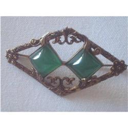 Art Nouveau Brass and Lucite Brooch - Old "C" #2240728