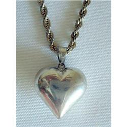 Silver 925 Puffy Heart pendant and Rope Chain #2240739