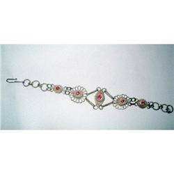 Silver Wire & Pink Rhinestone Link Bracelet - #2240748