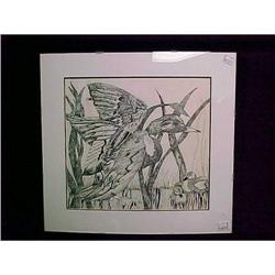Framed Ink Drawing, Mama Duck with Chicks #2240842