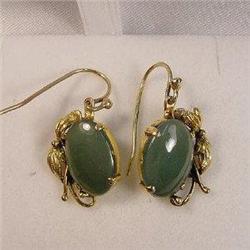Pair Greenstone (Jade) and Gold Drop Earrings. #2240870