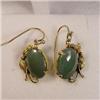 Image 1 : Pair Greenstone (Jade) and Gold Drop Earrings. #2240870