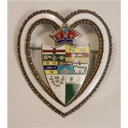 Very Large Sterling Silver, Enamel Crest Brooch#2240872