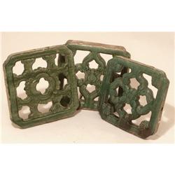 CERAMIC FUJIAN TEMPLE TILE TRIVET / ANTIQUE OLD#2241003