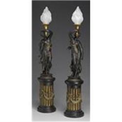 RESIN BASE GRECIAN PAIR LAMPS NEW #2241013