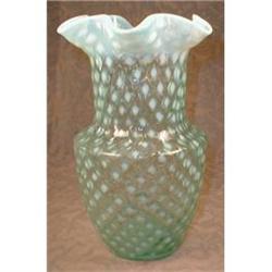 Art GLASS Opalescent VASE Ruffled RIM -Antique-#2241067