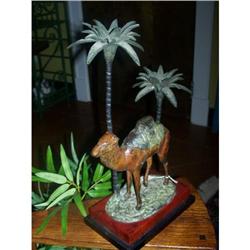 Cold Painted Candle Stand, Palms & Camel #2241155