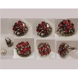 Garnet GLITZY ART DECO sterling marcasite ring #2241448