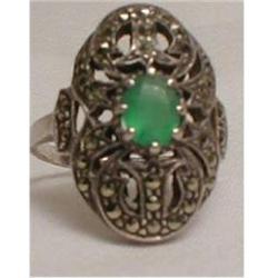SUPERB Chrysoprase Marcasite  DECO RING #2241464