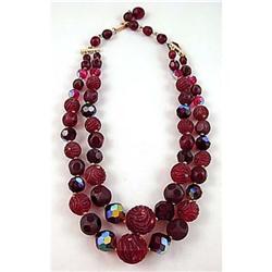 LAGUNA Red MOLDED Glass RHINESTONE Necklace #2241673
