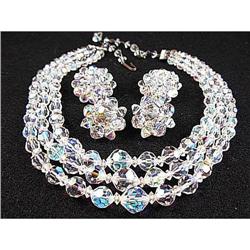 Old AURORA BOREALIS Crystal NECKLACE & Earrings#2241675