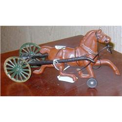 Great Cast Iron Race Horse in Sulky Wagon #2242037