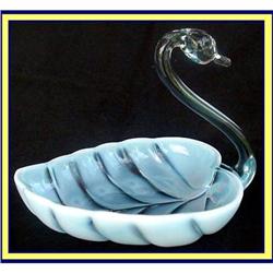 CASED GLASS BOWL SWAN AND LEAF FORM #2242046