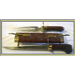 ORNATE CARVED WOOD BRASS ANTIQUE CARVING SET #2242052