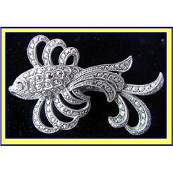 ART NOUVEAU ST SILVER MARCASITE FISH BROOCH #2242055