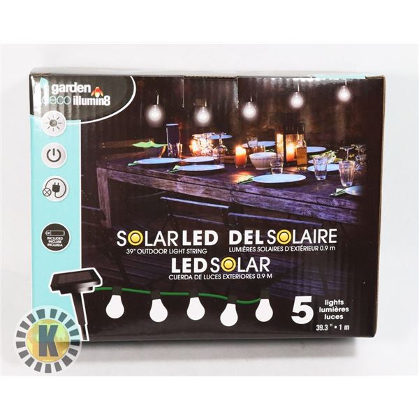 NEW 39 SOLAR OUTDOOR LIGHT STRING, 5 LIGHTS ON ST