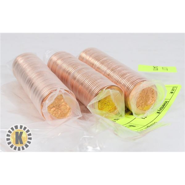 THREE ROLLS OF 2008 UNCIRCULATED CANADIAN PENNIES