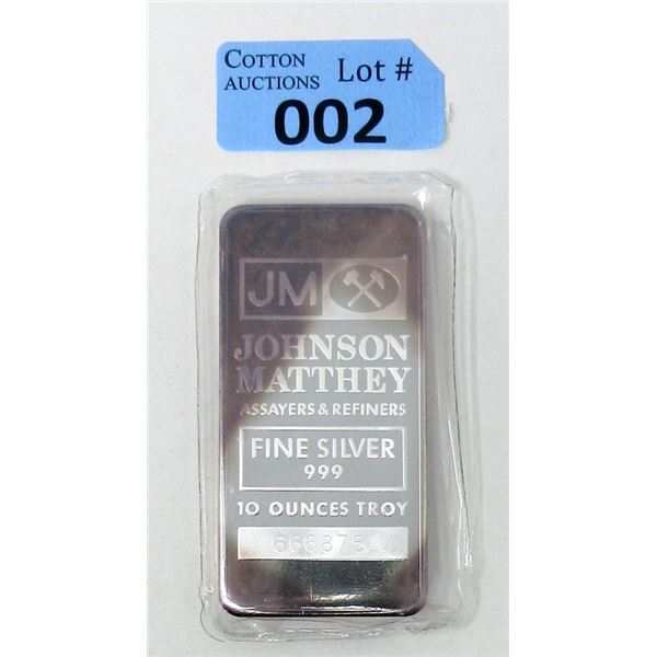 10 Oz. .999 Silver Johnson Matthey Bar