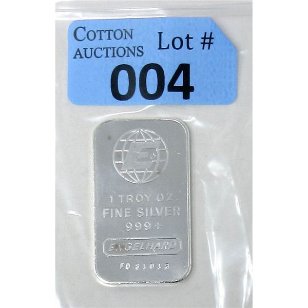 1 Oz. .999+ Fine Silver Engelhard Bar