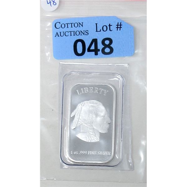 1 Oz .999 Silver Liberty First Nations/Buffalo Bar