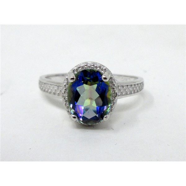 2.5 CT Mystic Blue Topaz & Diamond Ring
