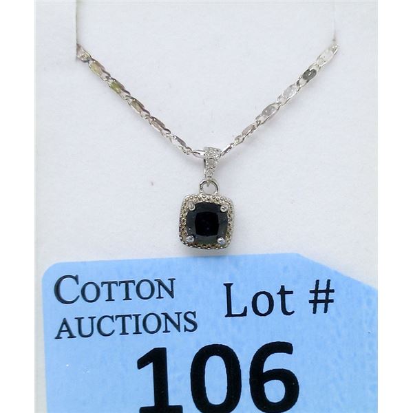 Sterling Silver Blue Sapphire & Diamond Pendant