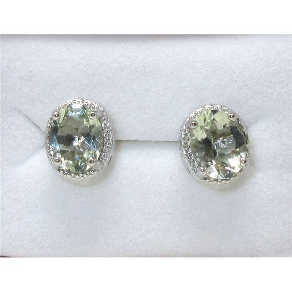 New 3.5 CT Green Amethyst & Diamond Earrings