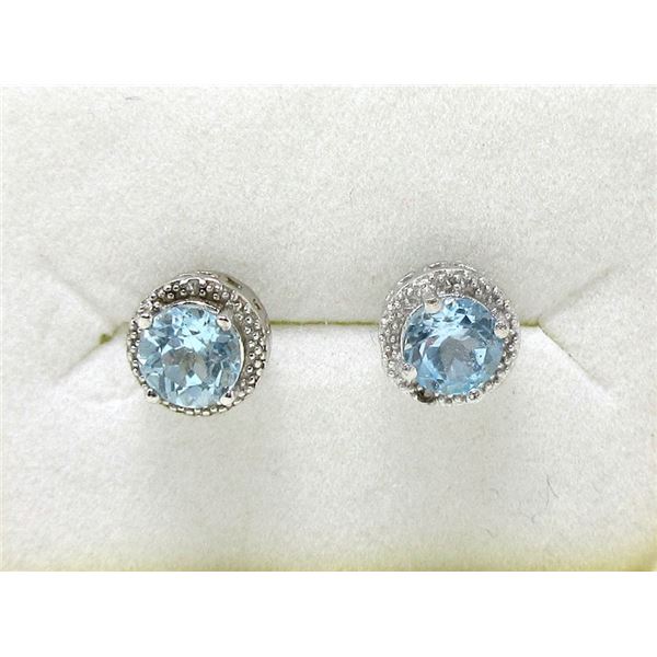 New Blue Topaz & Diamond Stud Earrings