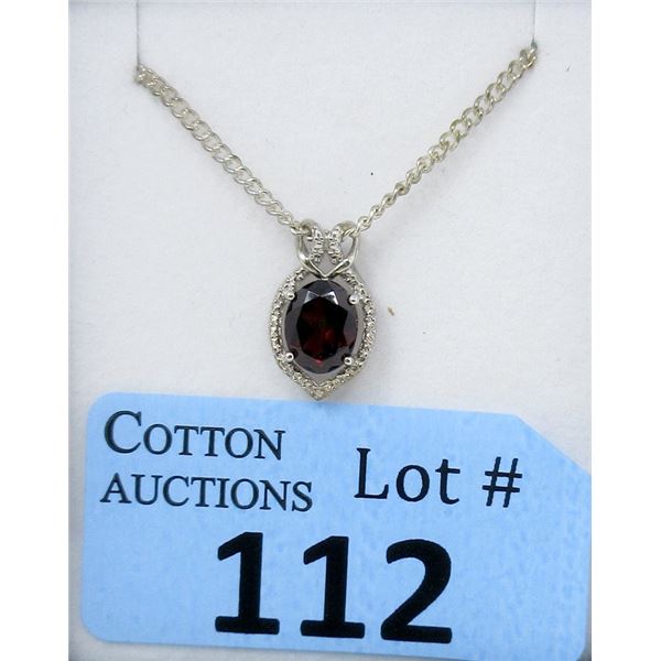 Sterling Silver Garnet & Diamond Pendant