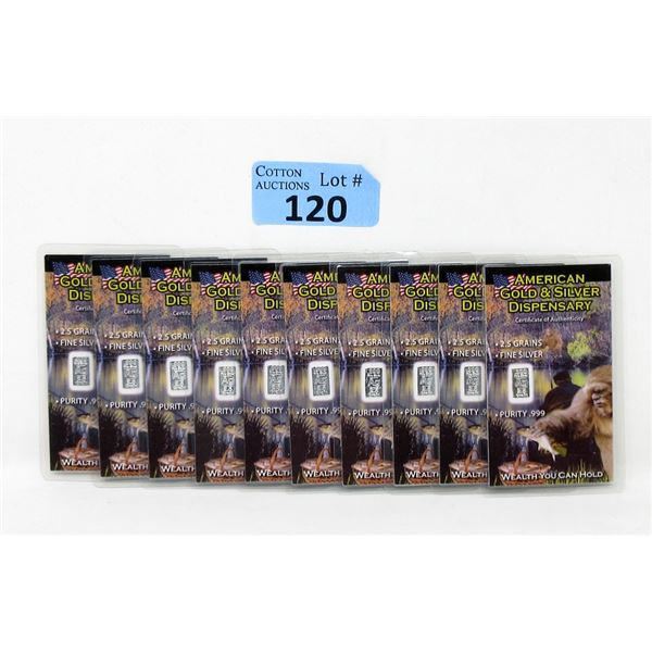 Ten 2.5 Grain Bigfoot Edition .999 Silver Bars