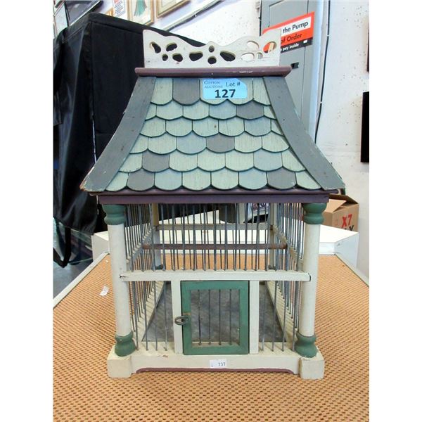 Folk Art Wood Bird Cage - 11" x 11" x 17" tall