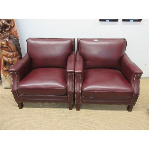 Pair of Burgundy Leather Arm Chairs