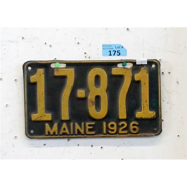 Rare 1926 Maine License Plate - Single Plate