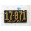 Image 1 : Rare 1926 Maine License Plate - Single Plate