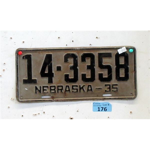 Rare 1935 Nebraska License Plate - Single Plate