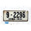 Image 1 : Rare 1931 Iowa License Plate - Single Plate
