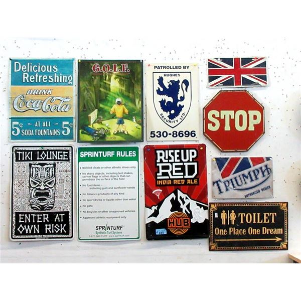 10 Metal Novelty Signs - Largest is 12" x 18"