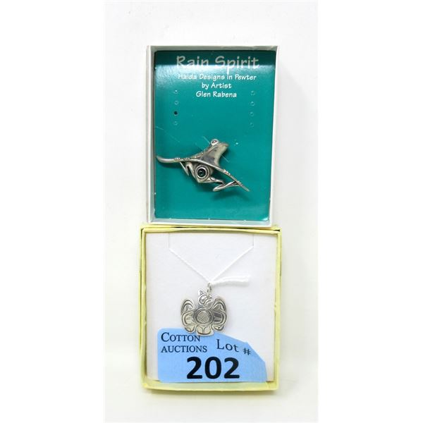 Sterling Eagle Pendant & Pewter Frog Brooch