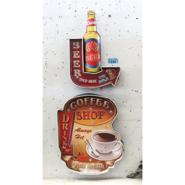 1 New Illuminated Beer & 1 Coffee Sign