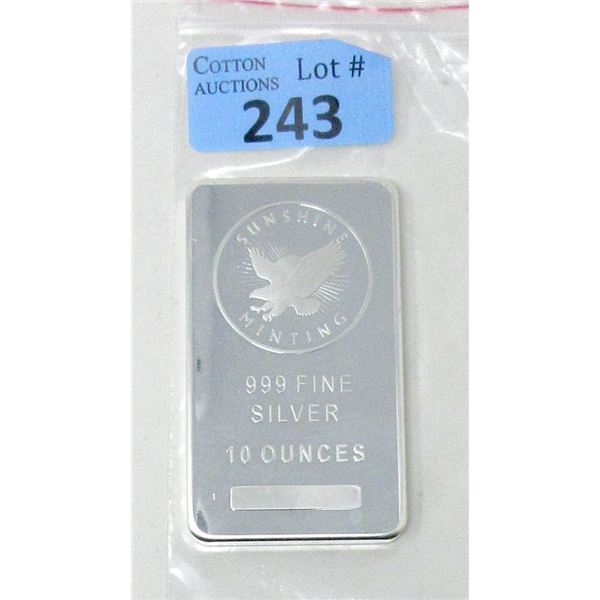 10 Oz. Sunshine Minting .999 Silver Bar