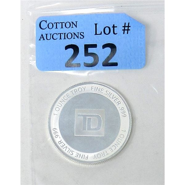 1 Oz. TD Bank .999 Silver Investor Round