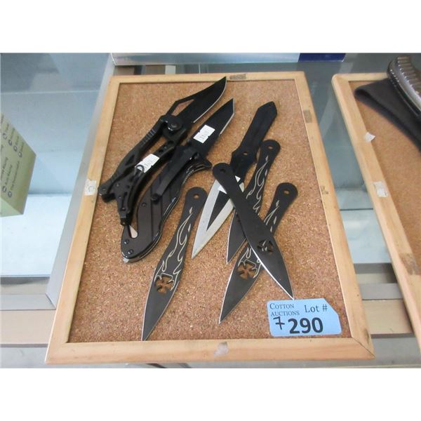 2 Folding Knives and 5 Throwing Knives