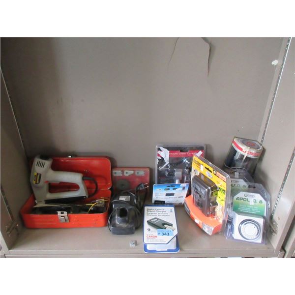 Shelf Lot of Assorted Tools and Electronics