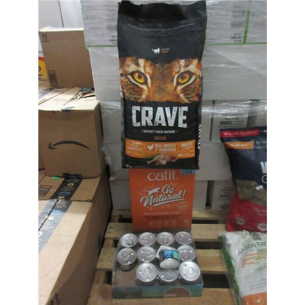 Bag of Litter, Flat of Cat Food & Bag of Cat Food