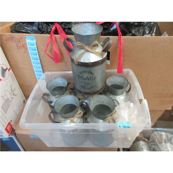 6 decorative Metal Vases - 12" x 6" tall