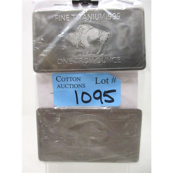 2 x 1 Oz. .999 Fine Titanium Buffalo Bars
